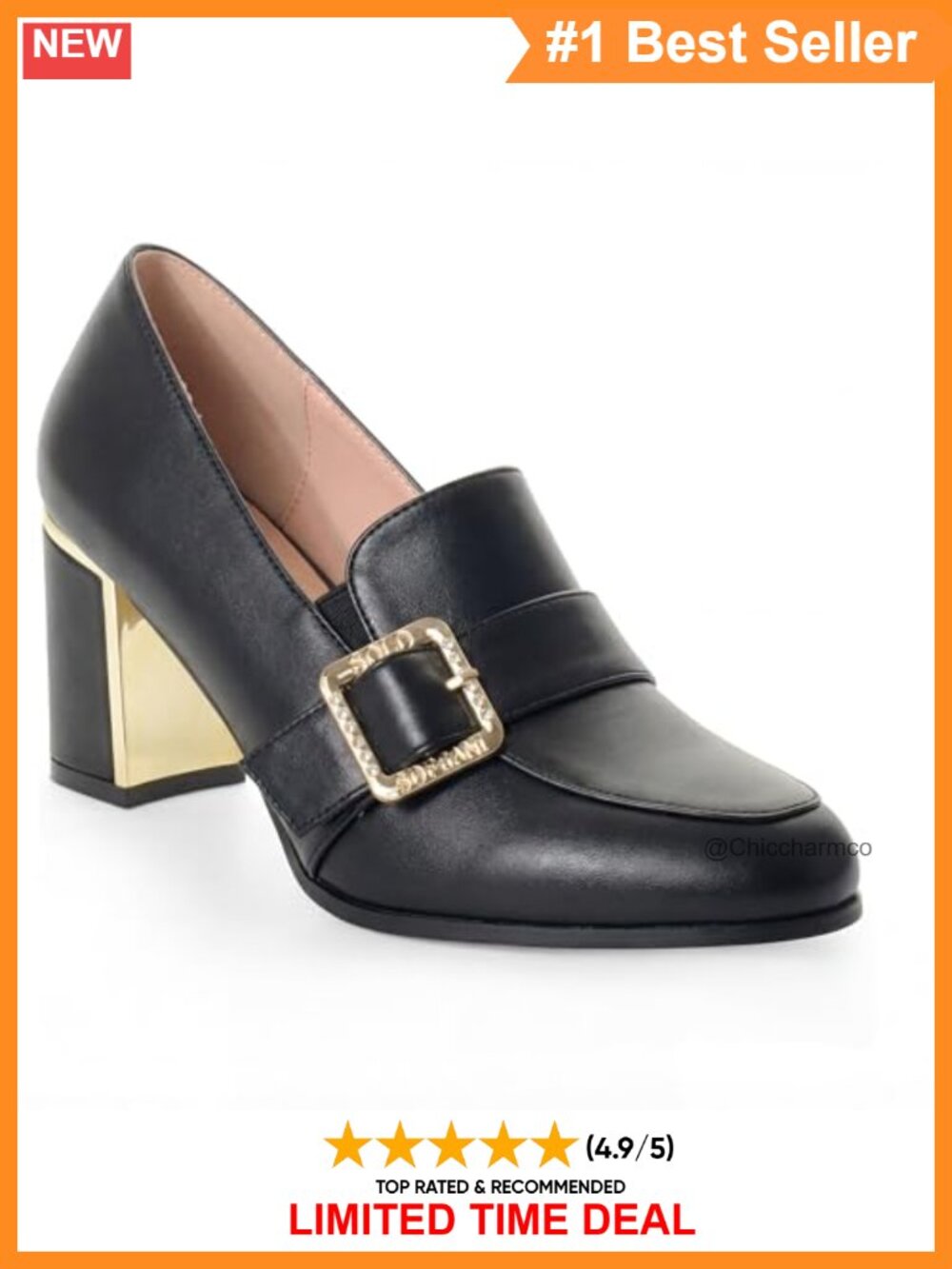 ANN CREEK Women's Chunky Block Heel Pumps Closed Toe Heeled Loafers with Buckle
